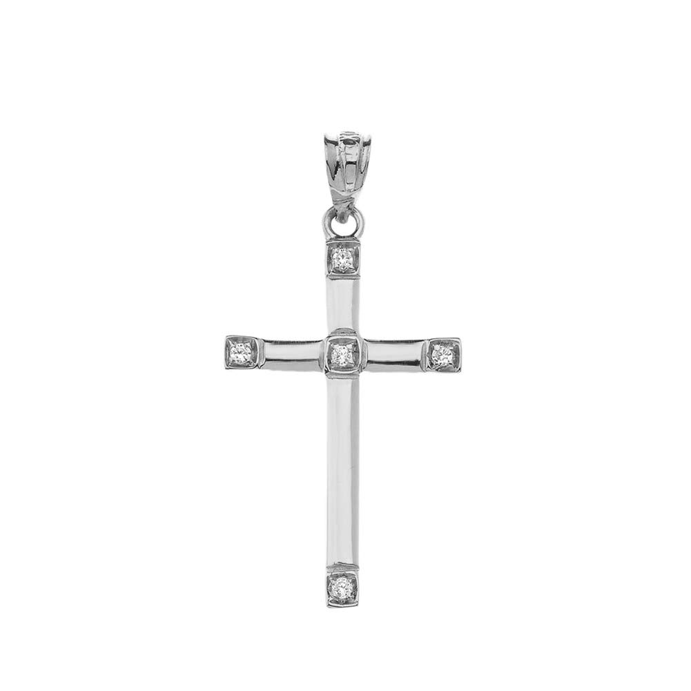 CaliRoseJewelry 14k Classy Elegant Diamond Simple Cross Charm Pendant in White Gold