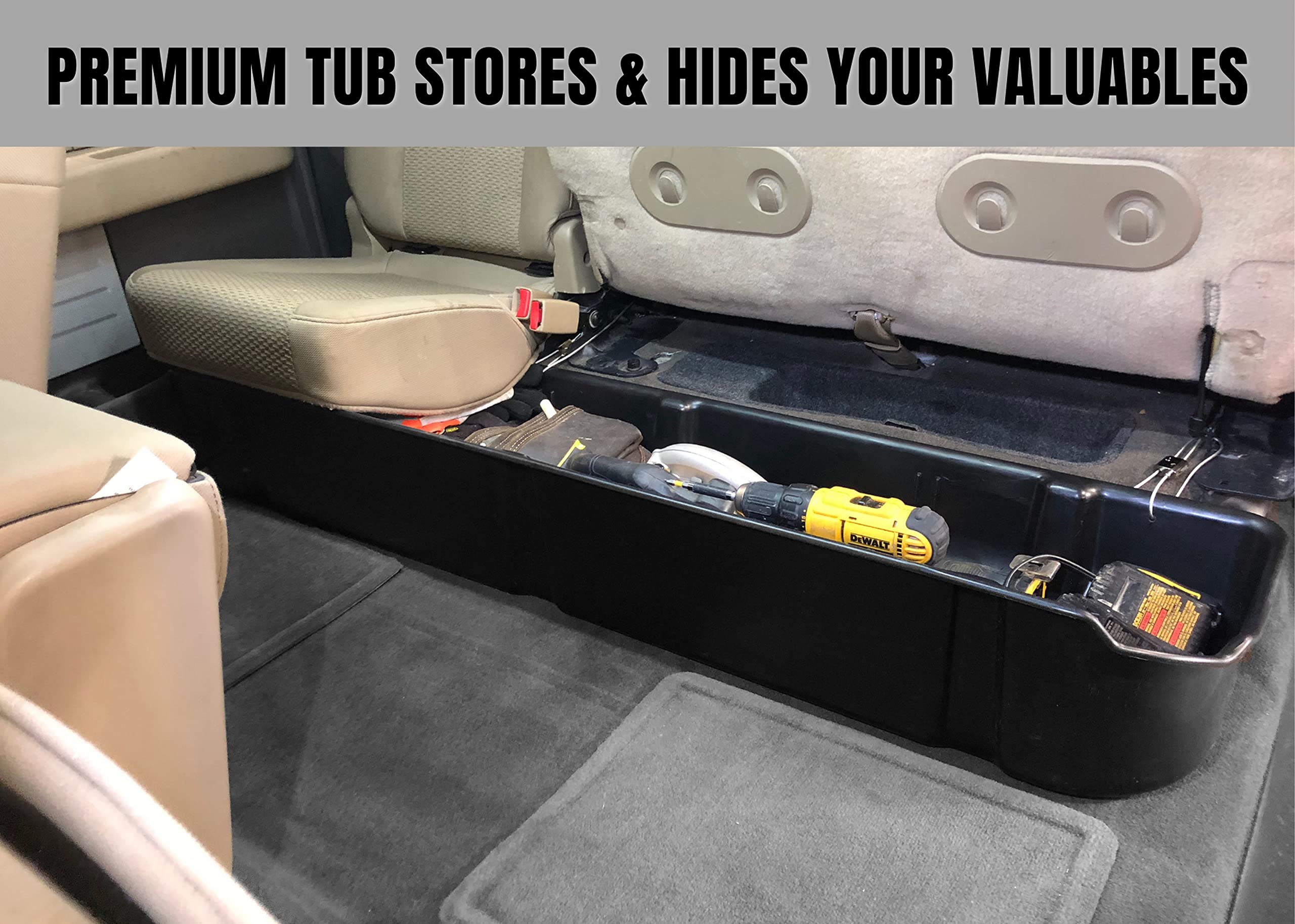 RHA Under Seat Storage 2015-2024 SuperCrew Fits Ford F-150, 2017-2024 Super Duty F-250/F-350 Crew Cab Upgraded Rear Underseat Box Black Organizer (WITHOUT OEM Floor Mounted Flip-up Storage)