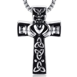 Jude Jewelers Retro Vintage Stainless Steel Celtic Knot Claddagh Jesus Cross Heart Pendant Necklace (Silver)