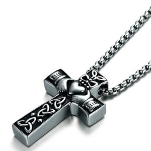 Jude Jewelers Retro Vintage Stainless Steel Celtic Knot Claddagh Jesus Cross Heart Pendant Necklace (Silver)