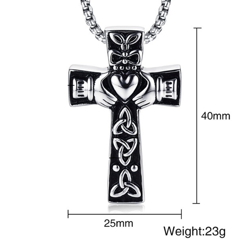 Jude Jewelers Retro Vintage Stainless Steel Celtic Knot Claddagh Jesus Cross Heart Pendant Necklace (Silver)