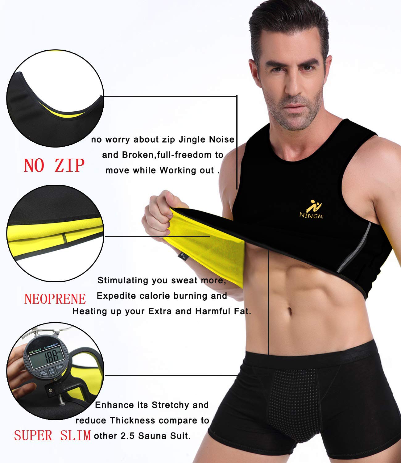 NINGMI Sweat Vest for Men Neoprene Waist Trainer Tank Weighted Vest Waist Trimmer Sauna Suit Running Vest