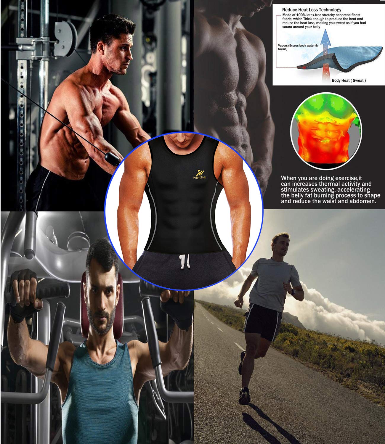 NINGMI Sweat Vest for Men Neoprene Waist Trainer Tank Weighted Vest Waist Trimmer Sauna Suit Running Vest