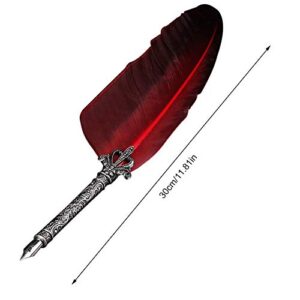 Walfront Feather Pen Quill Pen Vintage Red Calligraphy Quill Pen Dip Pen Ink Set Feather Quill Dip Pen Ink Set Gift with 5 Replacement Metal Nibs 1 Ink Bottle (without Ink