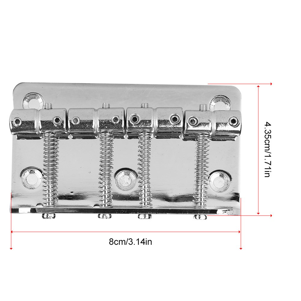 4 String Hardtail Bridge, Bass Bridge Saddles for Fender Precision 4 Saddle Hardtail 80mm Metal Tailpiece Electric Bass Bridge Replacement Accessory(Silver)