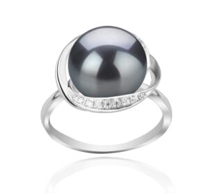 wendy black 11-12mm aaa quality freshwater 925 sterling silver cultured pearl ring for women - size-6