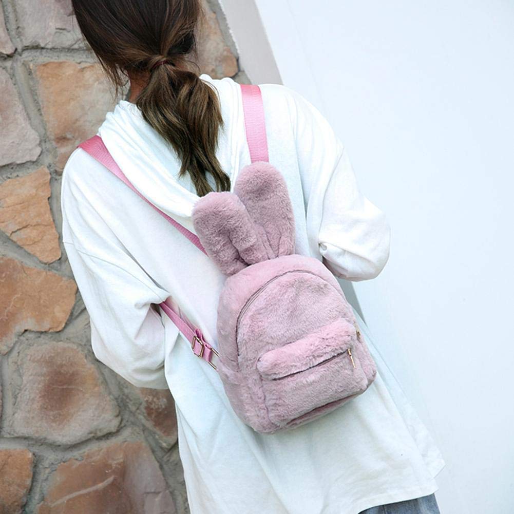 Bunny Backpack, Mini Fur Backpack Cute Rabbit Ear Satchel Shoulder bag Purse Plush Handbags for Women