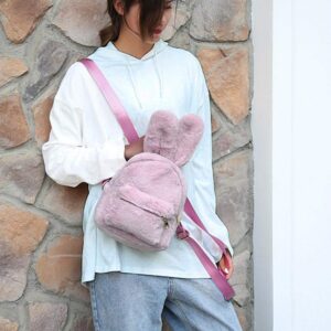 Bunny Backpack, Mini Fur Backpack Cute Rabbit Ear Satchel Shoulder bag Purse Plush Handbags for Women