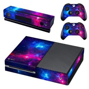 uushop protective vinyl skin decal cover for microsoft xbox one console wrap sticker skins with two free wireless controller decals purple starry sky(not for one s or x)