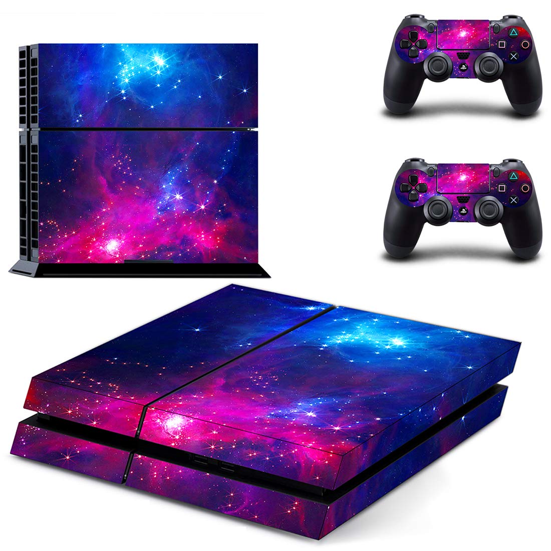 UUShop Purple Blue Galaxy Vinyl Skin Decal Sticker Cover Set for Sony PS4 Console and 2 Dualshock Controllers Skin