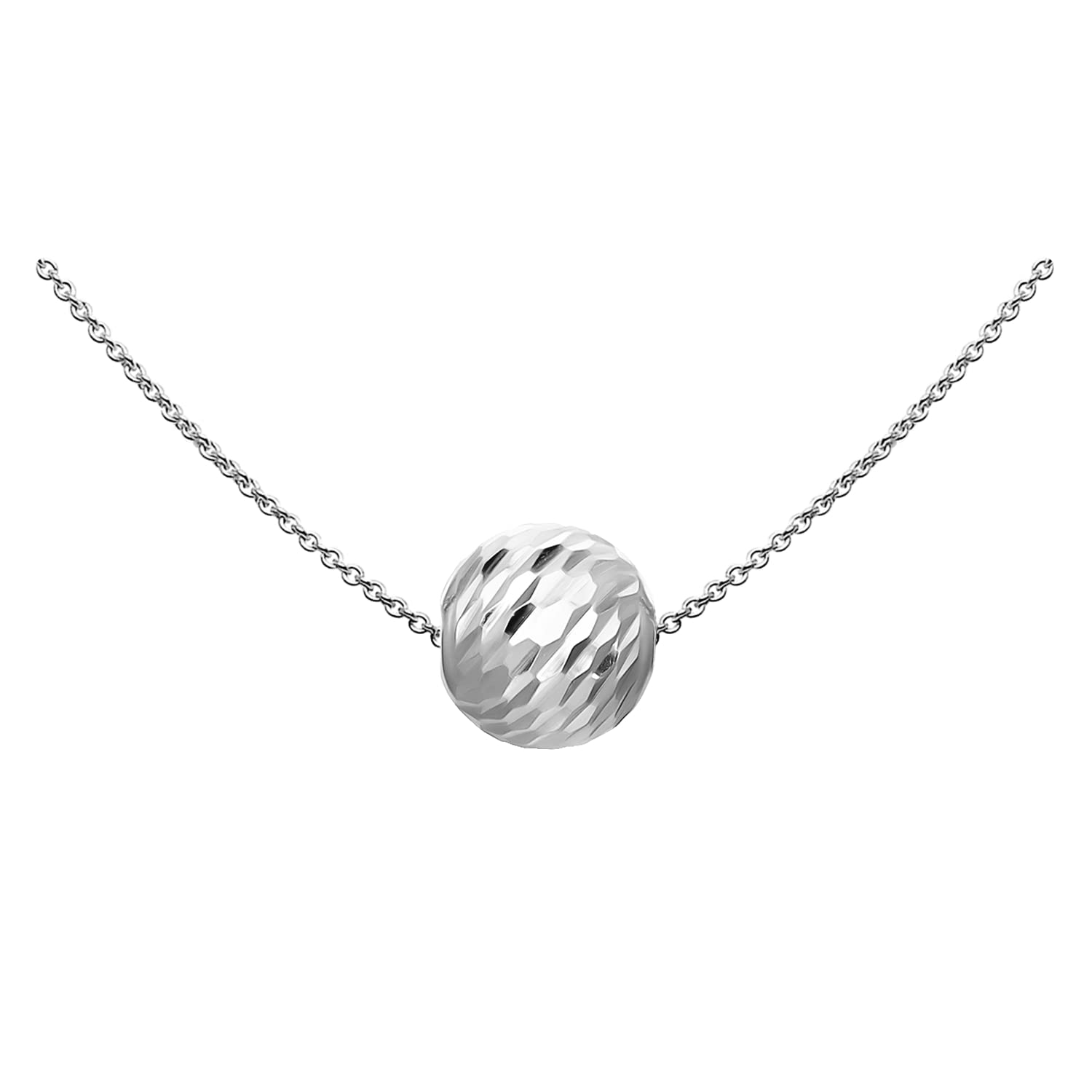 SEA OF ICE Silver Necklace for Women, Bead Necklace, 10mm Diamond-Cut Ball Bead, Sterling Silver Chain, Dainty Necklace for Women and Men, Stacking Gift Holiday Birthday