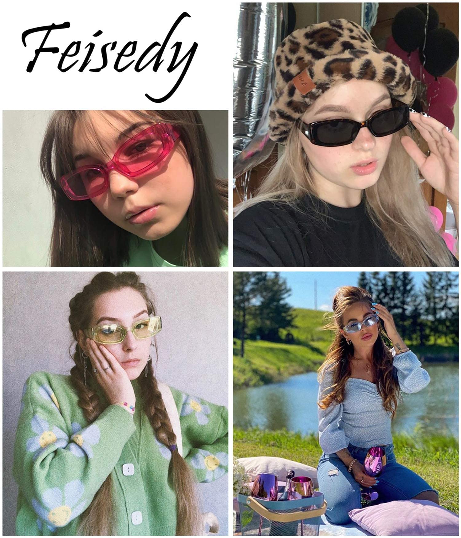 FEISEDY Retro Rectangle Sunglasses Women Men Vintage 90s Small Glasses Thick Narrow Fashion Y2K Plastic Glasses B2462