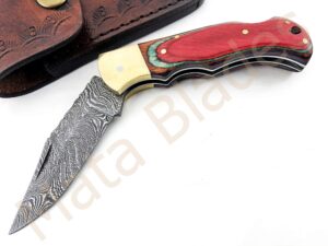 mata blades 6.75 inch mb0018 handmade damascus folding hunting knife