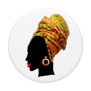 Womens Black Woman Kente African Print Multicolor Head Wrap PopSockets PopGrip: Swappable Grip for Phones & Tablets