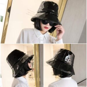 Women's Rain Hats Waterproof Rain Hat Wide Brim Bucket Hat Rain Cap Foldable and Portable,Easy to Carry (Black)