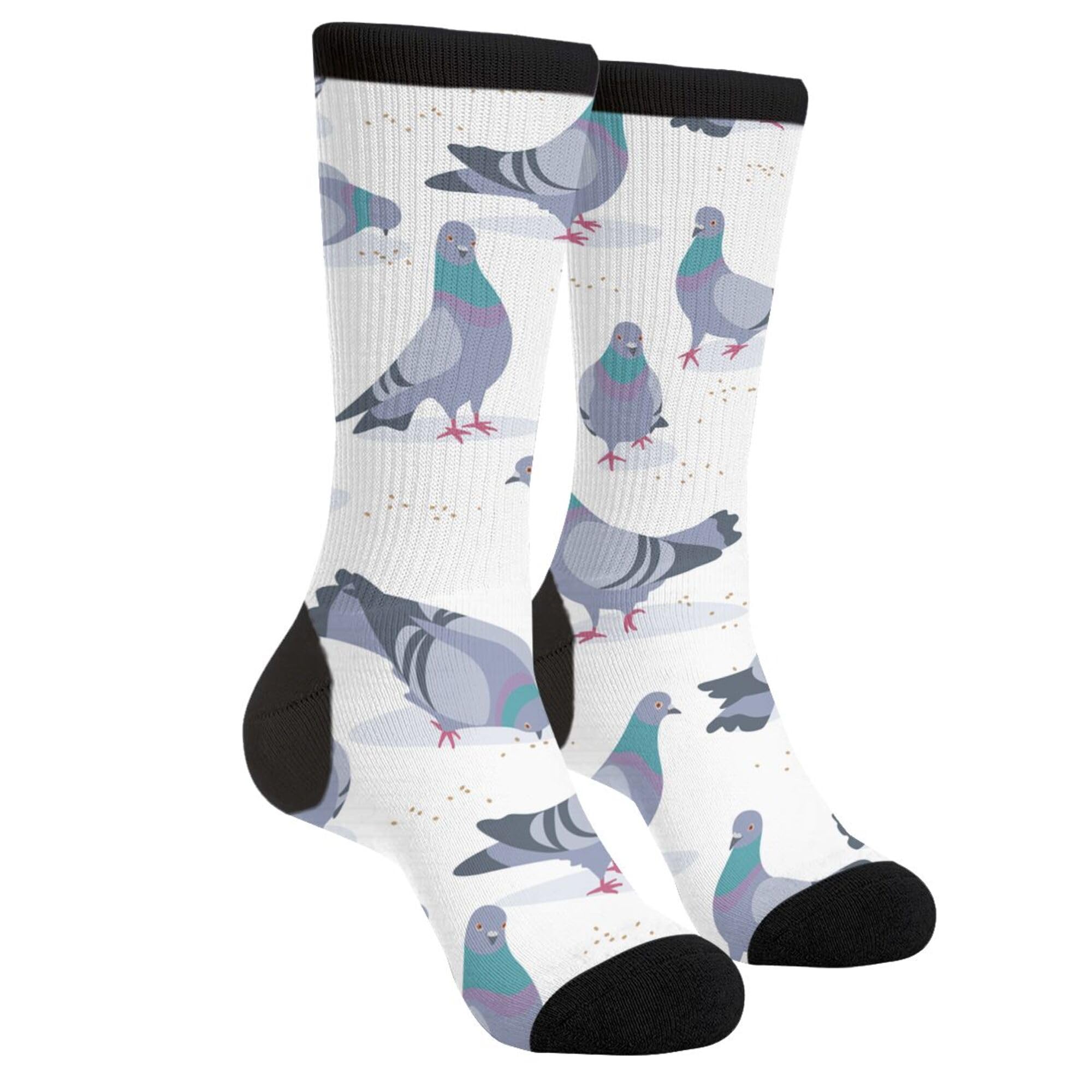 Women's Men's Fun Novelty Crazy Crew Socks Bluish Pigeons Dress Socks