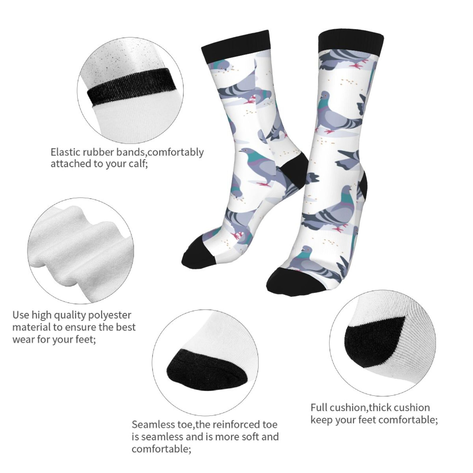 Women's Men's Fun Novelty Crazy Crew Socks Bluish Pigeons Dress Socks