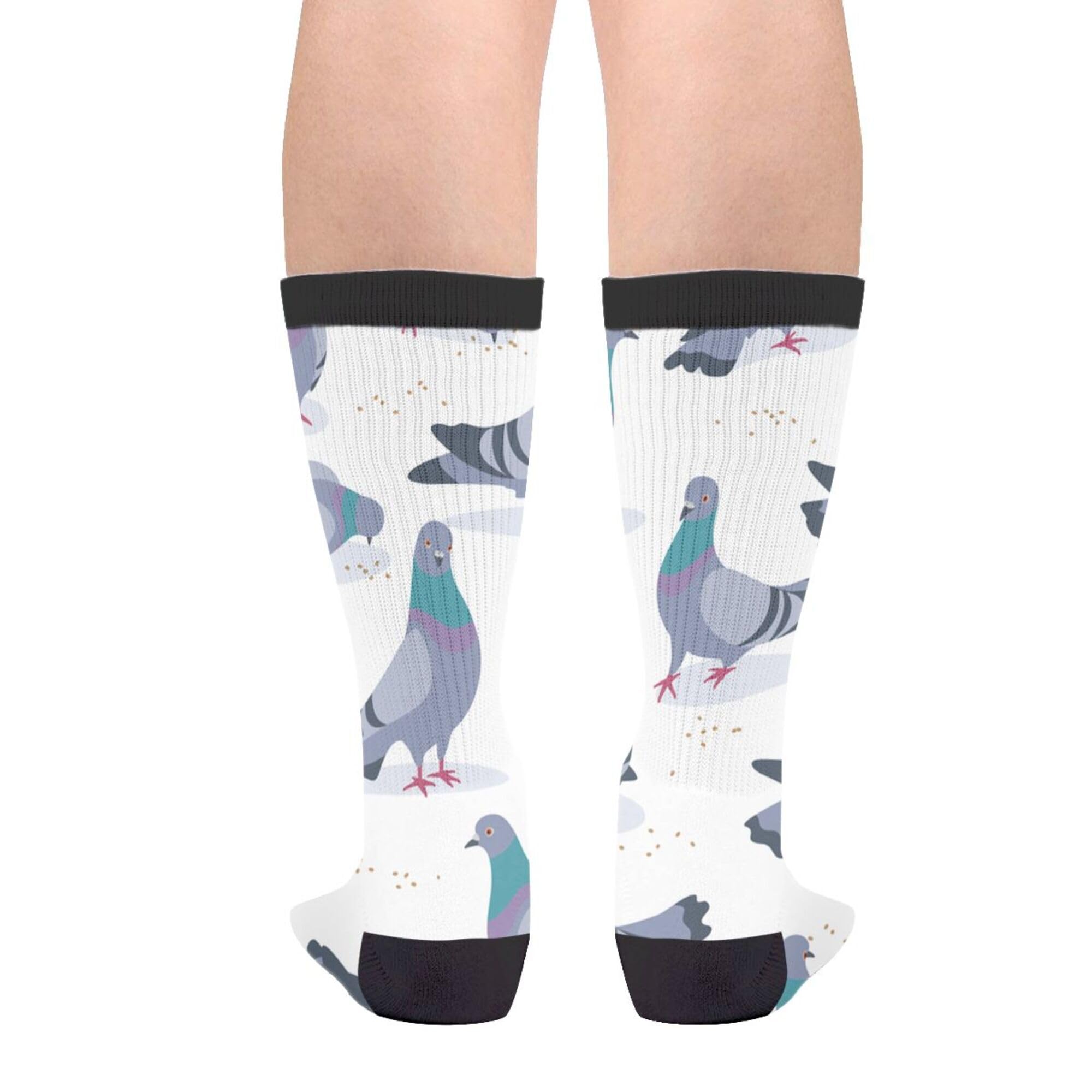 Women's Men's Fun Novelty Crazy Crew Socks Bluish Pigeons Dress Socks