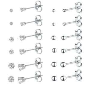 20g tiny round clear cubic zirconia ball cz cartilage stud earrings for women mens stainless steel small mini tragus studs hypoallergenic huggie piercing jewelry sets gifts 2mm 3mm 4mm (silver)