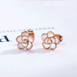 Flower Stud Earrings Hypoallergenic for Women - 18K Gold Plated Rose Earrings for Sensitive Ears, Nickel Free