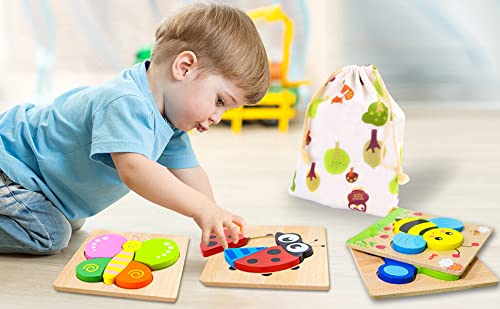 SKYFIELD Wooden Animal Puzzles for Toddlers 1 2 3 Years Old, Boys & Girls Educational Toys Gift with 4 Animal Patterns, Bright Vibrant Color Shapes, Customize Gift Box Ready