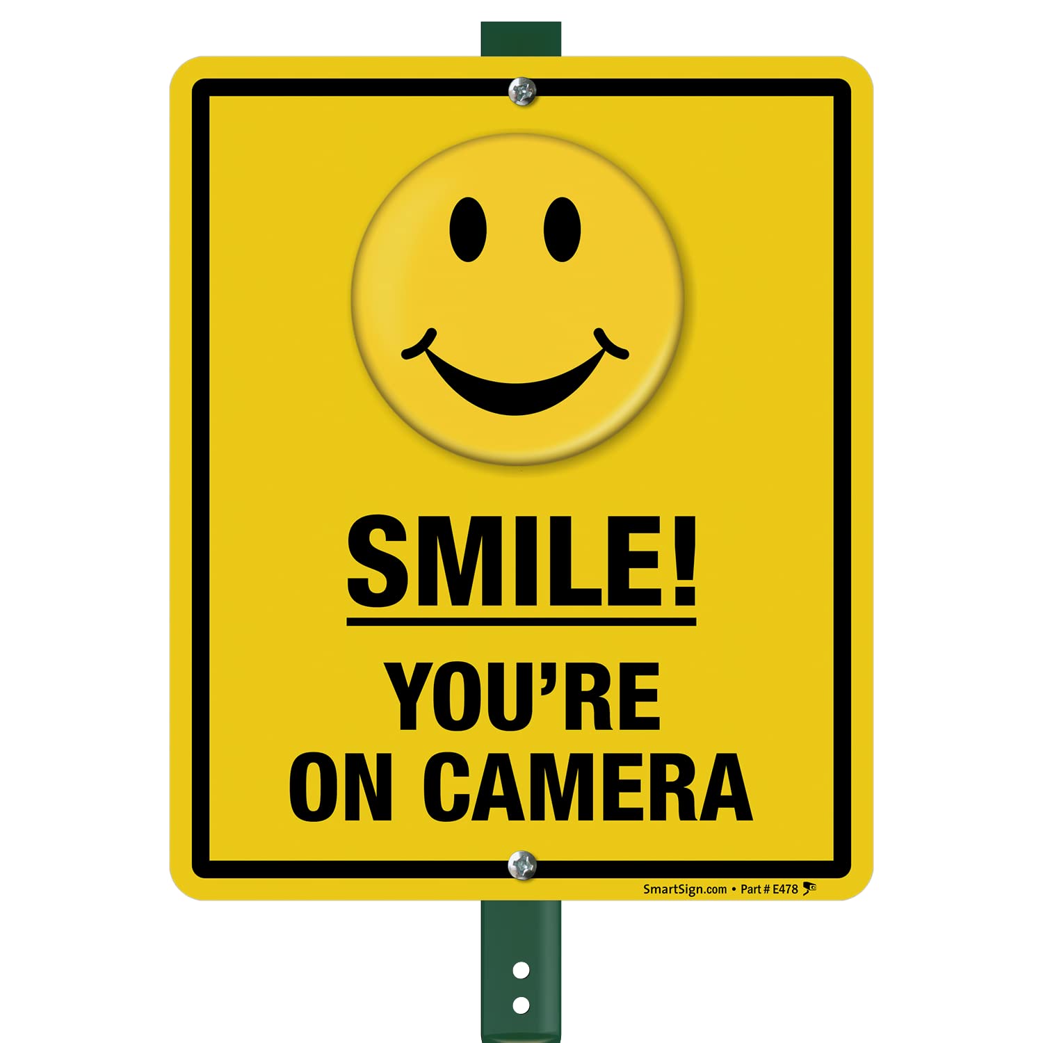 SmartSign 12 x 10 inch “Smile - You're On Camera” Yard Sign with 3 foot Stake, 40 mil Aluminum 3M Laminated Engineer Grade Reflective Material, Black and Yellow, Set of 1, Made in USA