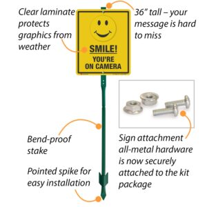 SmartSign 12 x 10 inch “Smile - You're On Camera” Yard Sign with 3 foot Stake, 40 mil Aluminum 3M Laminated Engineer Grade Reflective Material, Black and Yellow, Set of 1, Made in USA