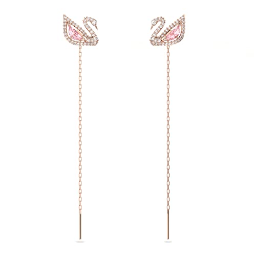 Swarovski Swan Earrings, Rose Gold Tone Finish, Pink Crystals, Clear Crystals