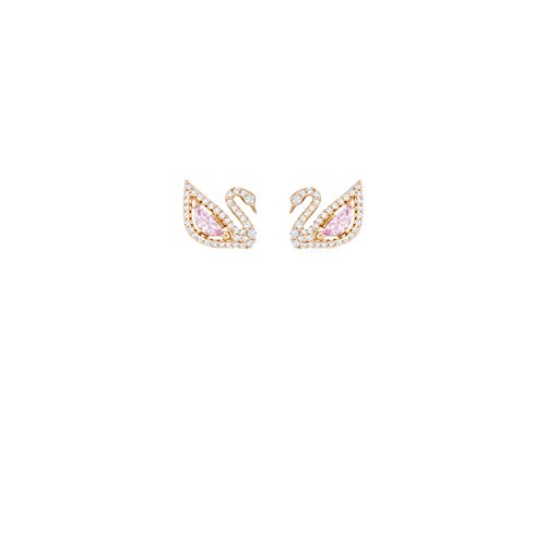 Swarovski Swan Earrings, Rose Gold Tone Finish, Pink Crystals, Clear Crystals