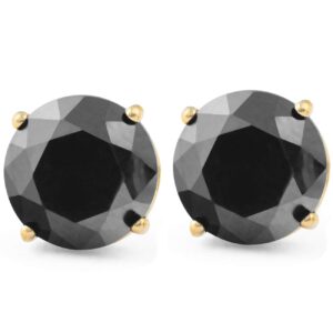 14k yellow gold 2 ct t.w. round-cut black diamond 4-prong studs womens earrings