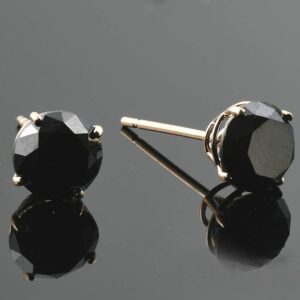 14k Yellow Gold 2 Ct T.W. Round-Cut Black Diamond 4-Prong Studs Womens Earrings