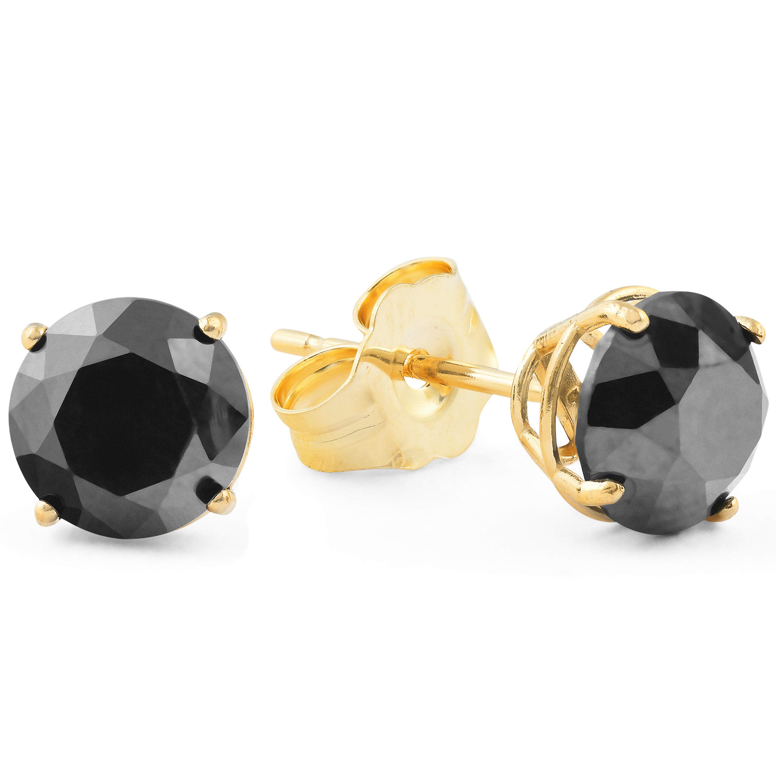 14k Yellow Gold 2 Ct T.W. Round-Cut Black Diamond 4-Prong Studs Womens Earrings