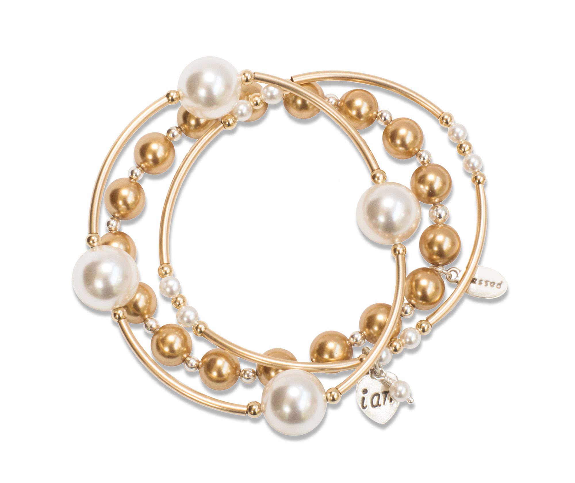 Made As Intended Blessing Bracelet Trio in White and Gold Crystal Pearls, Sterling Silver and Gold-Filled