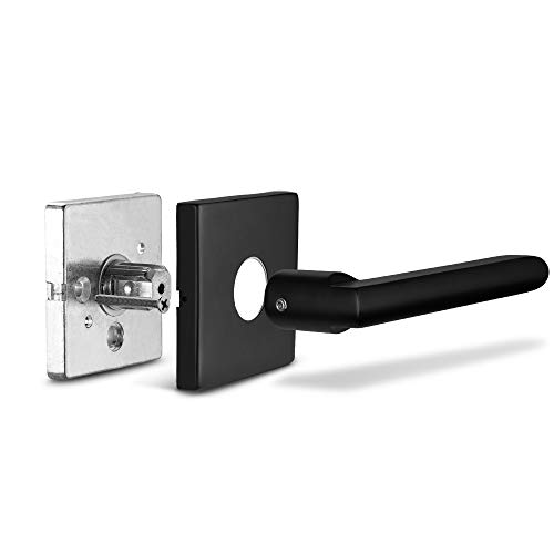 Berlin Modisch Passage Lever Door Handle Slim Square Non-Locking Lever Set [for Hallway or Closet Doors] Reversible for Right & Left Sided Doors Heavy Duty - Iron Black Finish