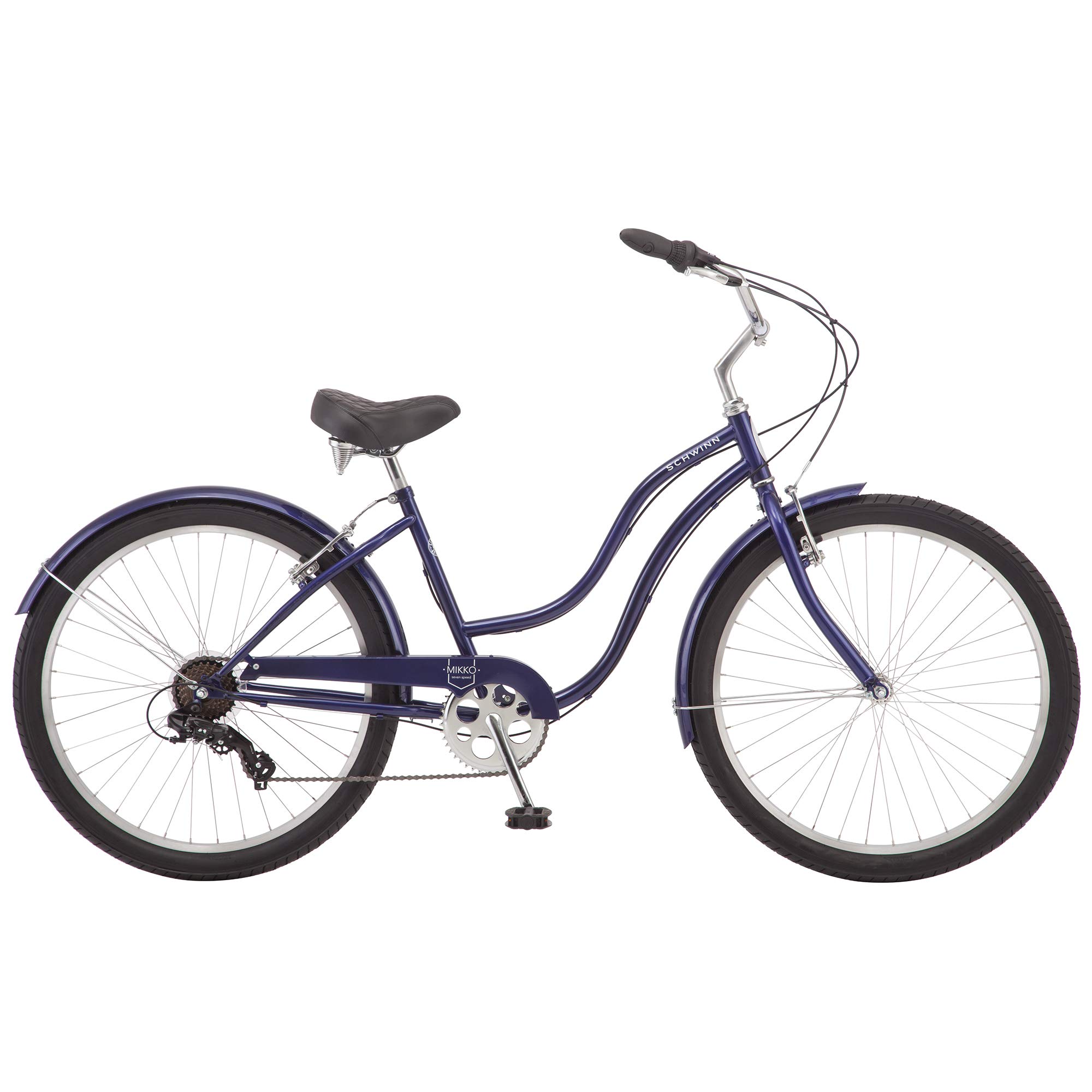 Schwinn Mikko Adult Beach Cruiser Bike, Featuring 17-Inch/Medium Steel Step-Over Frames, 7-Speed Drivetrains, Navy