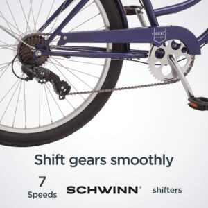 Schwinn Mikko Adult Beach Cruiser Bike, Featuring 17-Inch/Medium Steel Step-Over Frames, 7-Speed Drivetrains, Navy