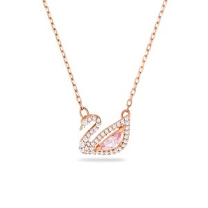 swarovski swan pendant necklace, rose gold tone finish, pink crystals, clear crystals