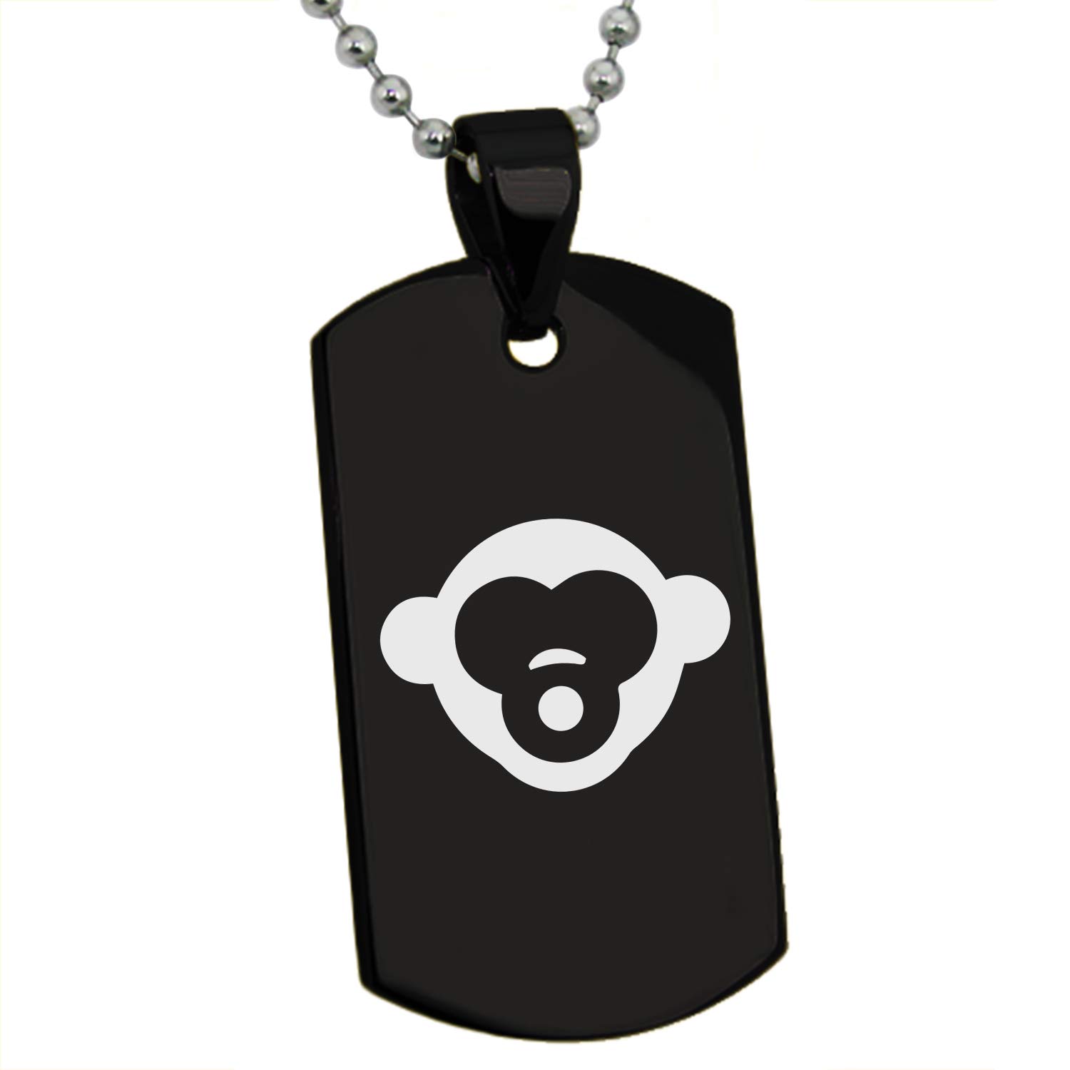 Tioneer Black Stainless Steel See No Evil Monkey Dog Tag Pendant Necklace