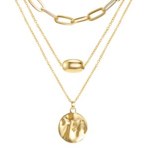 famarine 18k gold plated layered necklaces set,3 layers gold chain pendant layering necklace (seperable) for women birthday christmas