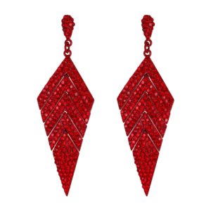 EVER FAITH Women's Crystal Elegant Banquet Multi-layered Rhombus Dangle Pierced Earrings Red Red-Tone