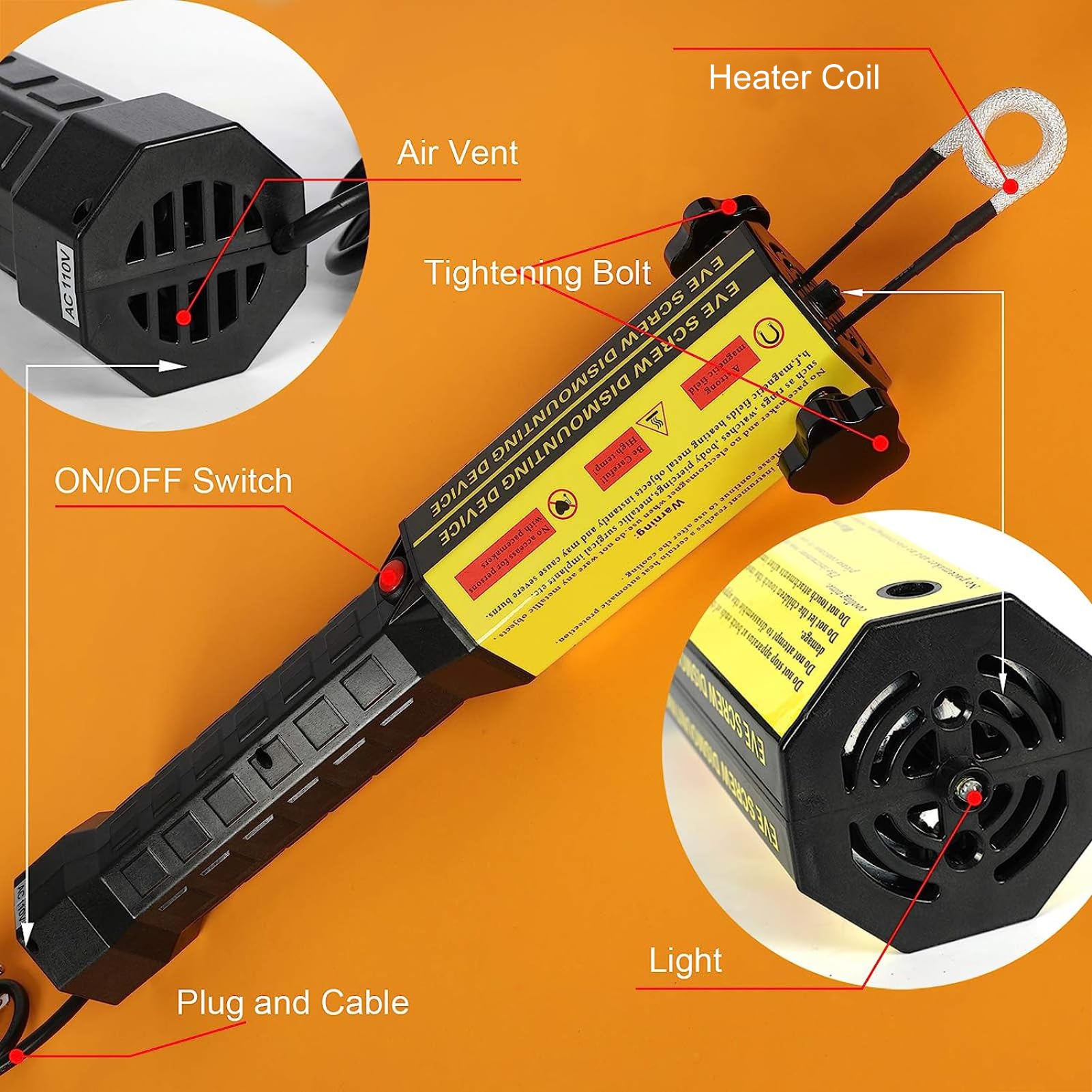 Magnetic Heater Kit, 1000W 110V Hand Held Heater for Rusty Screw Removing, Automotive Flameless Heater with 4 Coils and Portable Storage Box