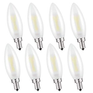 omaykey 2w led candelabra bulbs 25w equivalent 3000k soft white 250 lm, e12 base frosted glass c32 candle dimmable led chandelier light bulb, pack of 8