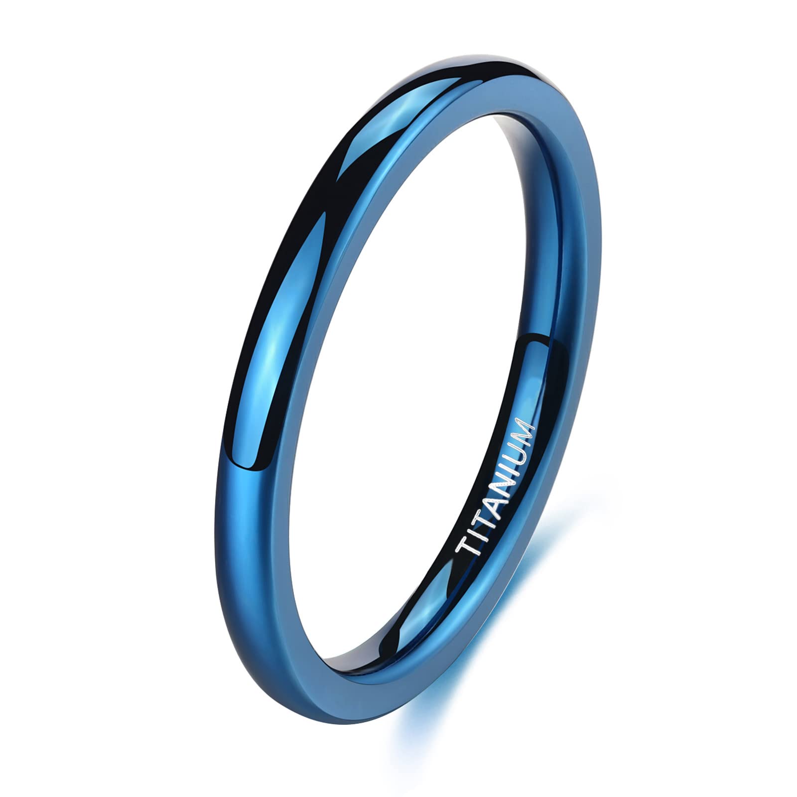 TIGRADE 2mm 4mm Blue Titanium Ring Dome High Polished Wedding Band Comfort Fit Size 3.5-13 (2mm, 7)