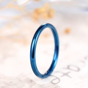 TIGRADE 2mm 4mm Blue Titanium Ring Dome High Polished Wedding Band Comfort Fit Size 3.5-13 (2mm, 7)