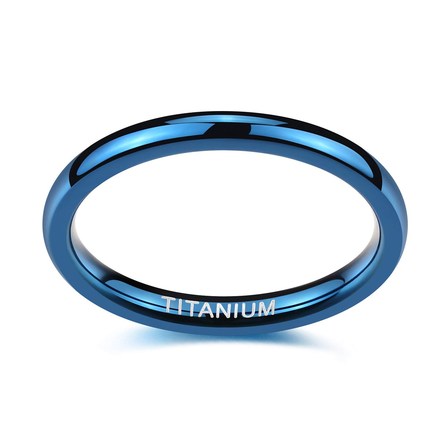 TIGRADE 2mm 4mm Blue Titanium Ring Dome High Polished Wedding Band Comfort Fit Size 3.5-13 (2mm, 7)