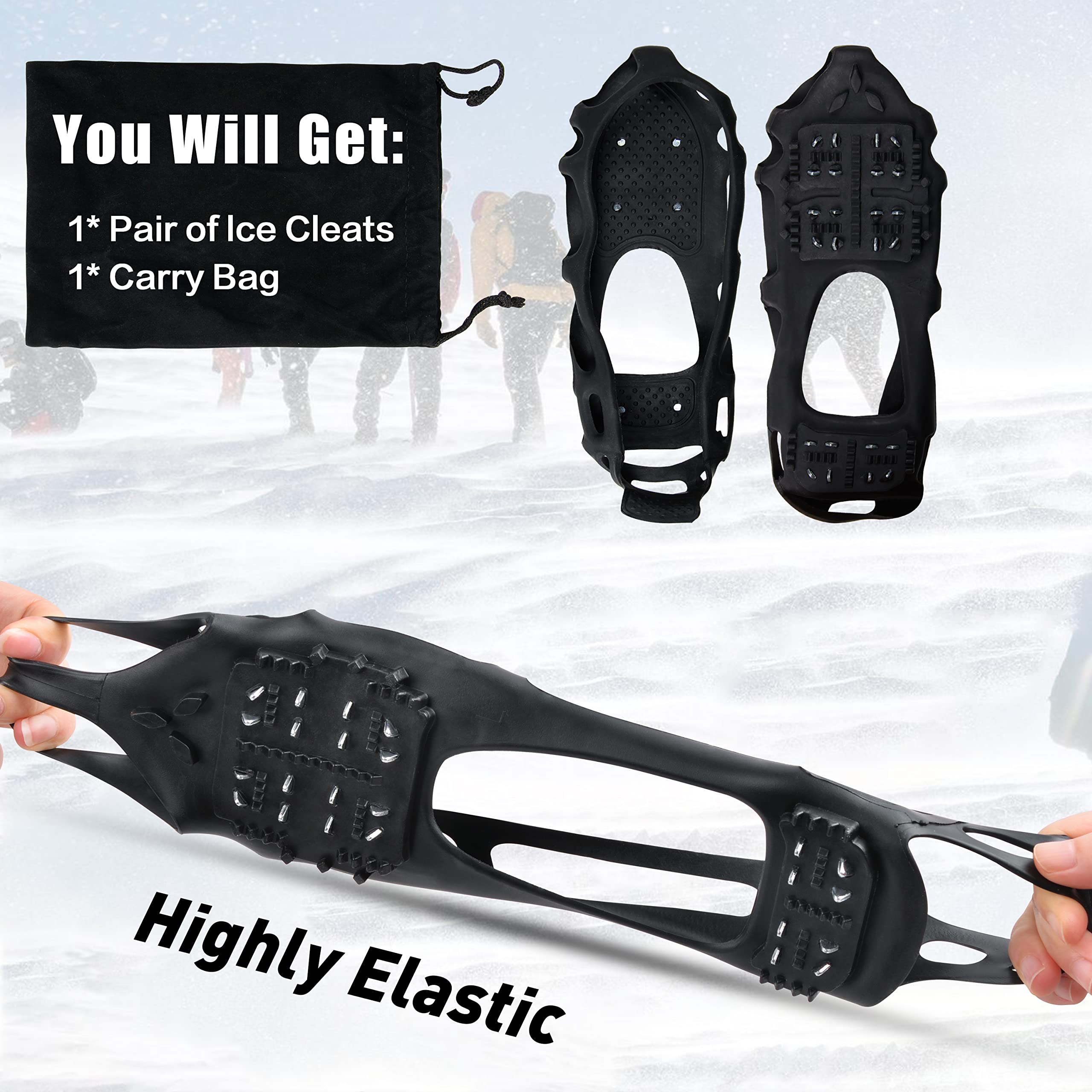 Ice Cleats Snow Traction Cleats Crampon for Walking on Snow and Ice Non-Slip Overshoe Rubber Anti Slip Crampons Slip-on Stretch Footwear(Small Size)