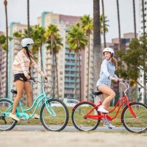 Schwinn Mikko Adult Beach Cruiser Bike, Featuring 17-Inch/Medium Steel Step-Over Frames, 3-Speed Drivetrains, Red