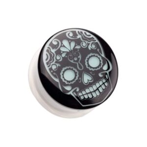 covet jewelry glow in the dark sugar skull single flared ear gauge plug (00 ga (10mm))