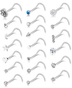 tornito 20g 20pcs nose ring cz nose stud retainer screw labret nose piercing jewelry set stainless steel silver tone