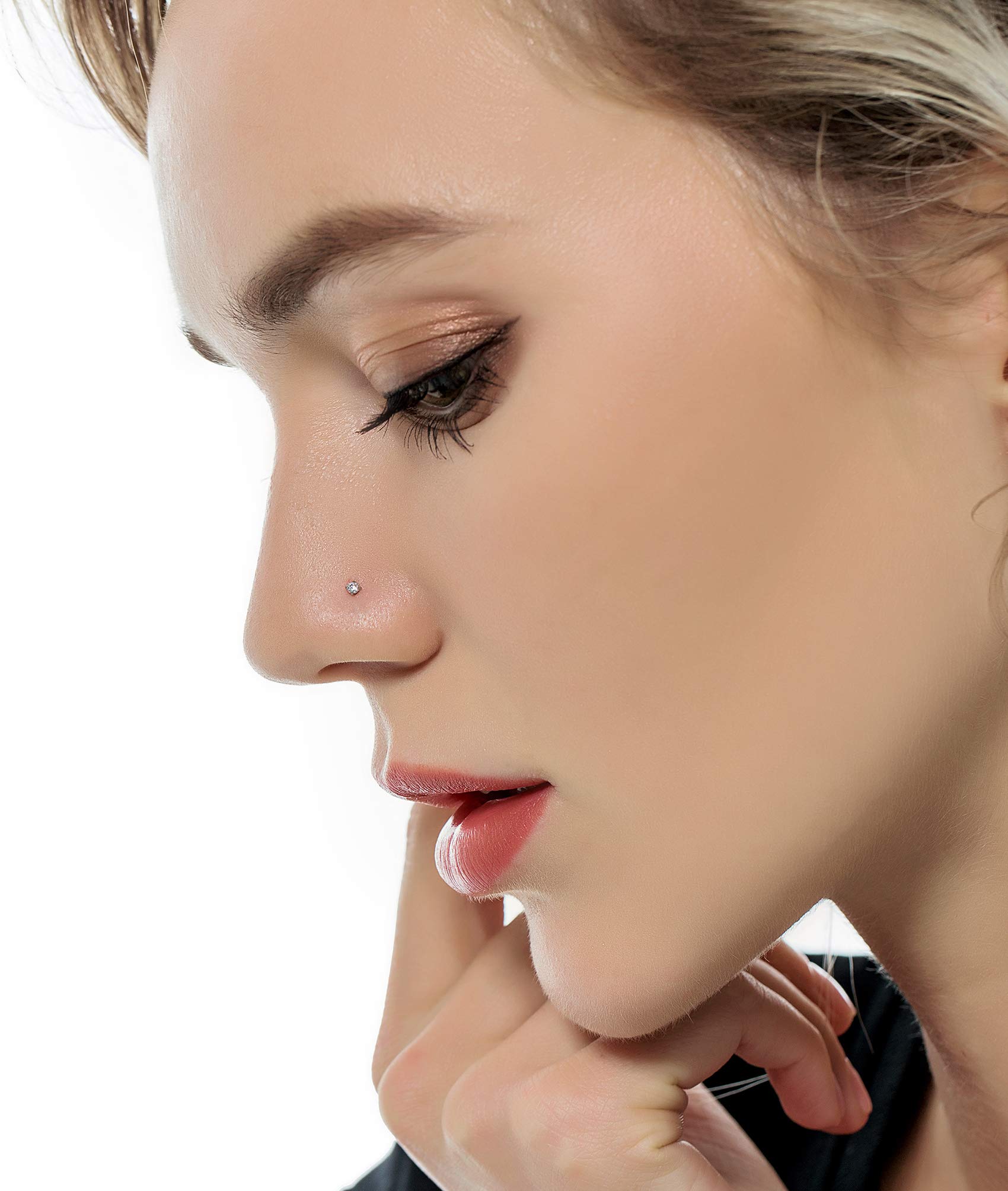 Tornito 20G 20Pcs Nose Ring CZ Nose Stud Retainer Screw Labret Nose Piercing Jewelry Set Stainless Steel Silver Tone